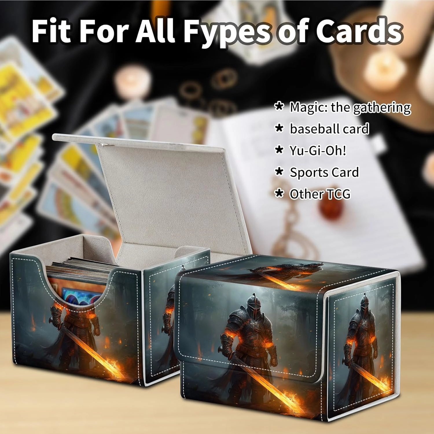 Stylish MTG Deck Box for 110  Cards, Magnetic Commander Deck Case with Bonus Game Card Pouch, Durable Storage for TCG and Sleeved Magic Cards, An Ancient Warrior