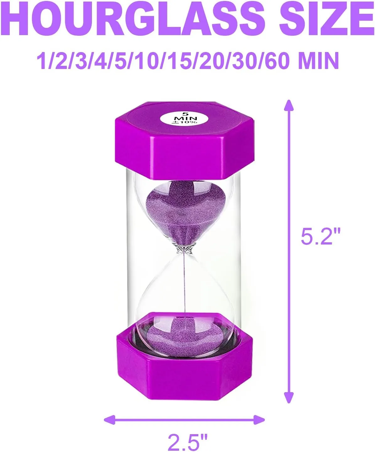 SuLiao Hourglass Sand Timer for Kids: Large Acrylic Unbreakable Sand Clock 3/5/10/20/30 Minutes, Plastic Sand Watch, Colorful Hour Glass Sandglass for Classroom Games Kitchen (Pack of 5)