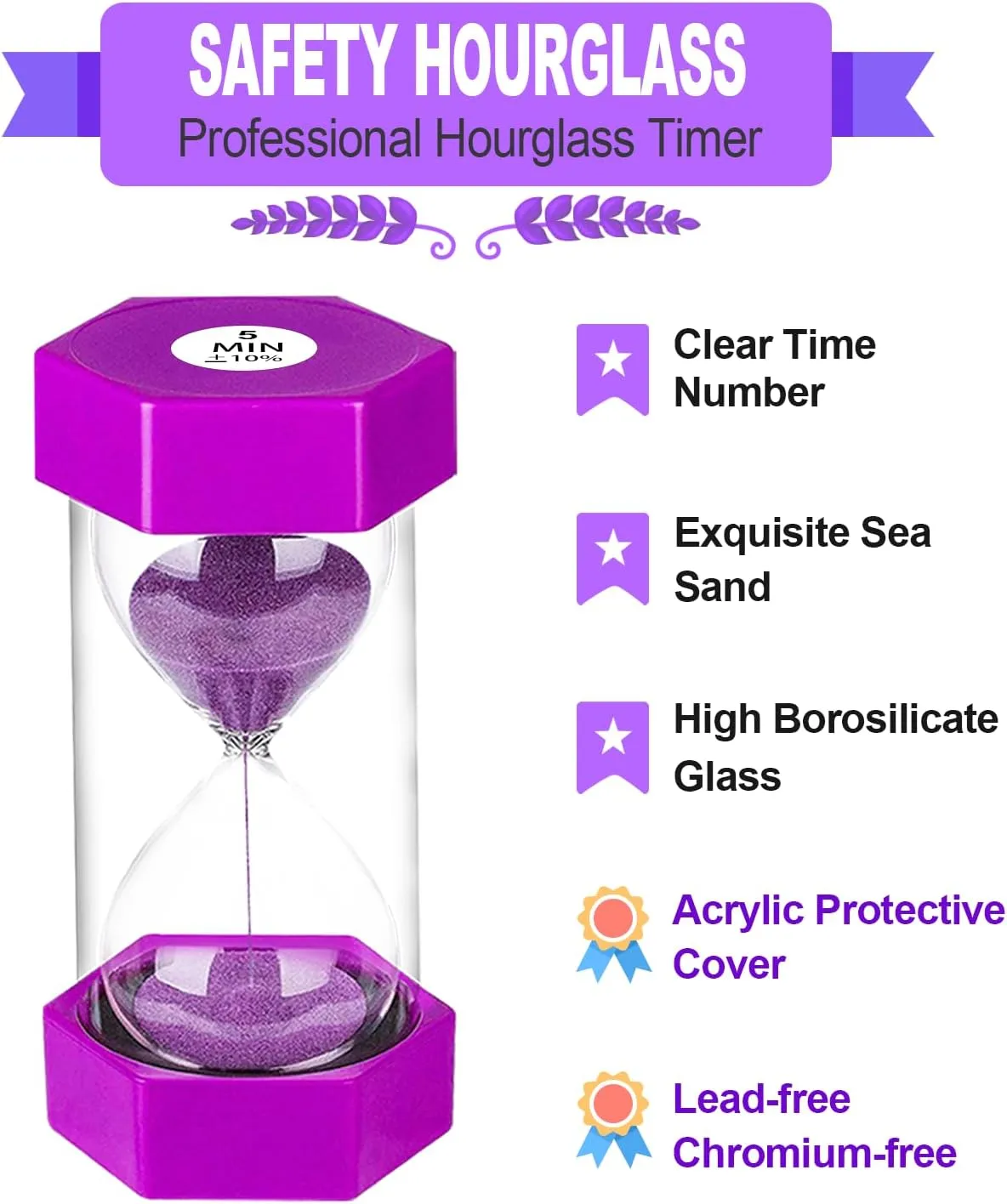 SuLiao Hourglass Sand Timer for Kids: Large Acrylic Unbreakable Sand Clock 3/5/10/20/30 Minutes, Plastic Sand Watch, Colorful Hour Glass Sandglass for Classroom Games Kitchen (Pack of 5)