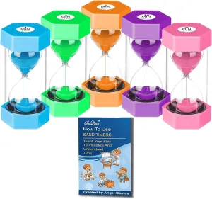 SuLiao Hourglass Sand Timer for Kids, Sand Clock 1/3/5/10/30 Minutes Set, Reloj de Arena Niños, Colorful Plastic Sand Watch Hour Glass Sandglass for Classroom, Games, Kitchen Decor(Pack of 5)