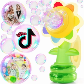 Sunflower Bubble Machine for Kids, Bubble Gun w/Dance, Lights & Rechargeable, Bubble Maker Gun for Toddlers, Bubble Blower Outdoor Toys, Gifts for Summer Wedding Birthday Party Favors
