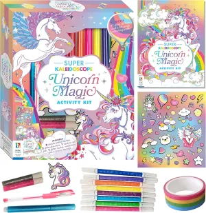 Super Kaleidoscope - Unicorn Magic Activity Kit - Fantasy Themed Coloring Book with Glitter Stationery and Stickers - Unicorn Keyring - Arts and Craft Kits for Kids Aged 6 to 8