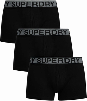 Superdry Men's 3 Pack Organic Cotton Trunks, Black/Grey