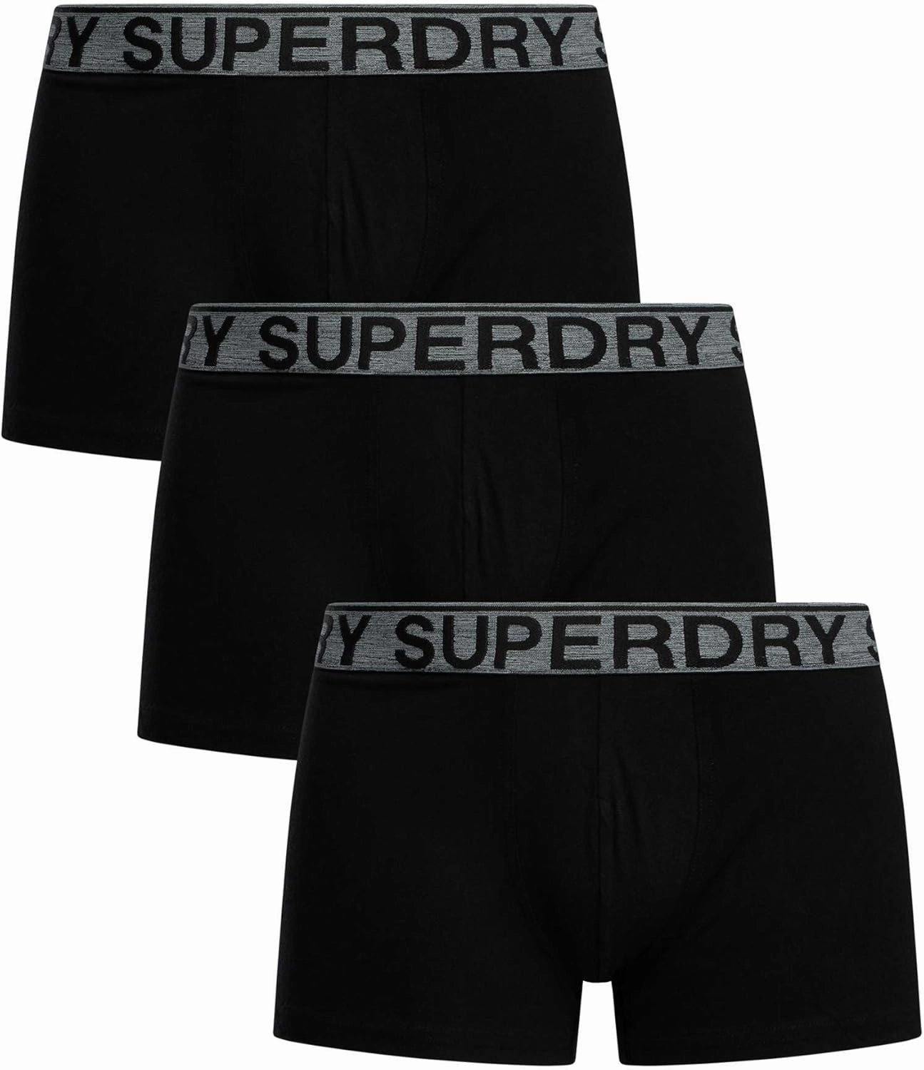 Superdry Men's 3 Pack Organic Cotton Trunks, Black/Grey