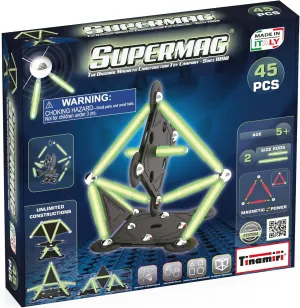 SUPERMAG - Glow 45 | Educational Construction Fun | 45 Piece Set | Europe-Made | STEM | Toy Magnetic Building Sets | Magnet Toys | Supermag 0666