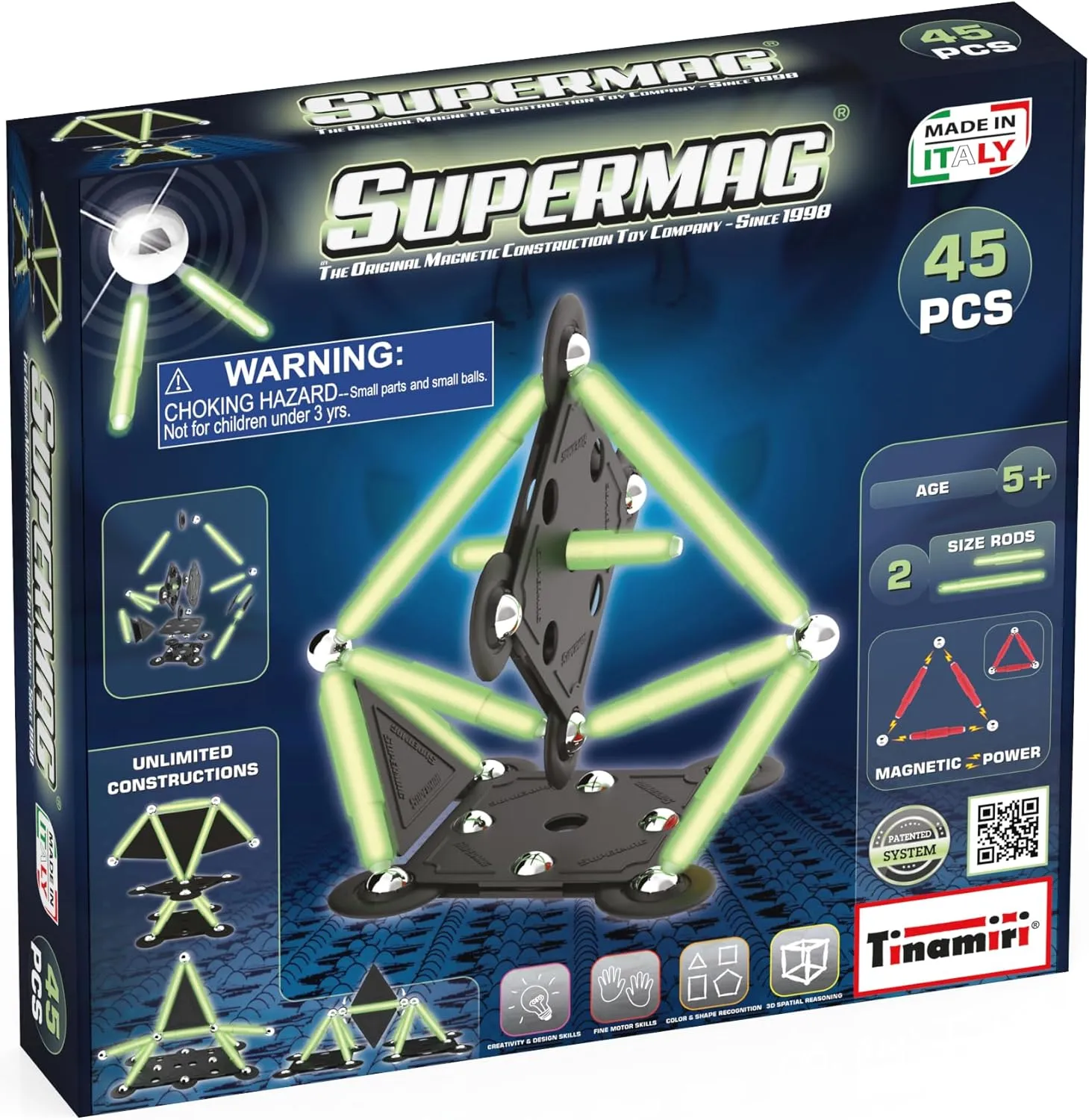 SUPERMAG - Glow 45 | Educational Construction Fun | 45 Piece Set | Europe-Made | STEM | Toy Magnetic Building Sets | Magnet Toys | Supermag 0666