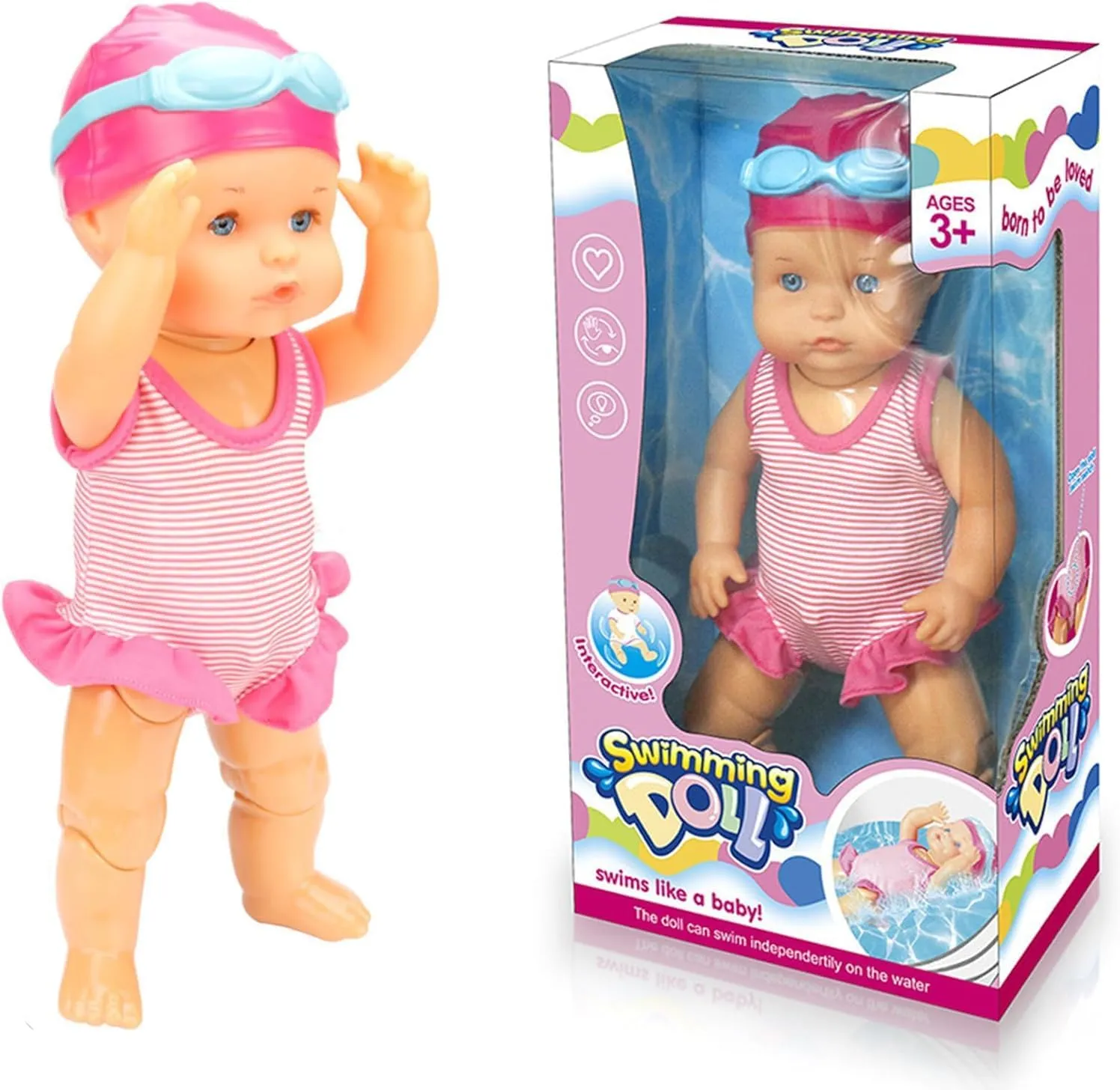 Swimming Baby Doll, 2025 New Movable Joint Battery Powered Breaststroke Swimming Doll with Detachable Suit Waterproof (A1)