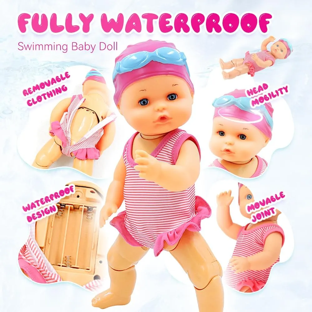 Swimming Baby Doll for Pool, 2025 Upgrade Waterproof Swimming Doll with Movable Joints, Battery-Powered for Realistic Swimming Action, Swimming Dolls for Pool, Bathtub, Beach & Gift for Kids (2Pcs)
