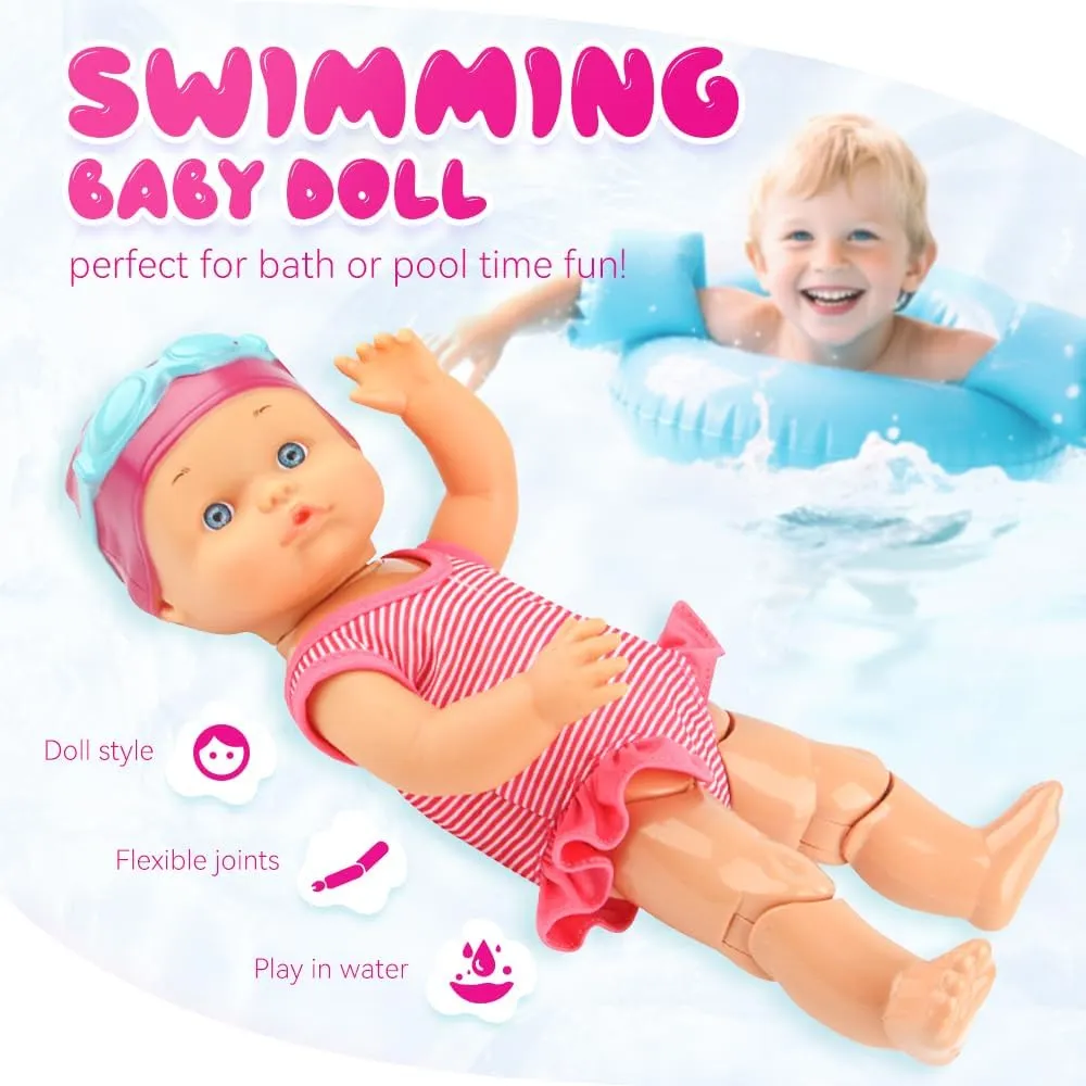Swimming Baby Doll for Pool, 2025 Upgrade Waterproof Swimming Doll with Movable Joints, Battery-Powered for Realistic Swimming Action, Swimming Dolls for Pool, Bathtub, Beach & Gift for Kids (2Pcs)