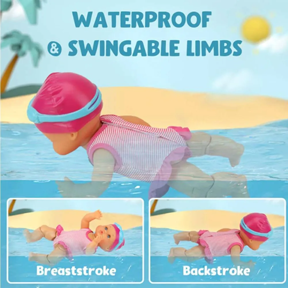 Swimming Baby Doll for Pool – Realistic Floating & Kicking Action, Waterproof Swimming Baby Doll for Girls with Detachable Suit, Floats & Swims in Pool/Bathtub