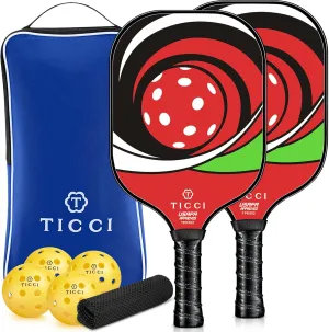 T TICCI Pickleball Paddles Set of 2, USAPA Approved Fiberglass Pickle Ball Paddles with 4 Pickleballs, Lightweight Rackets for Adults & Kids, Includes Carry Bag & Net Bag for Men, Women, Beginners,