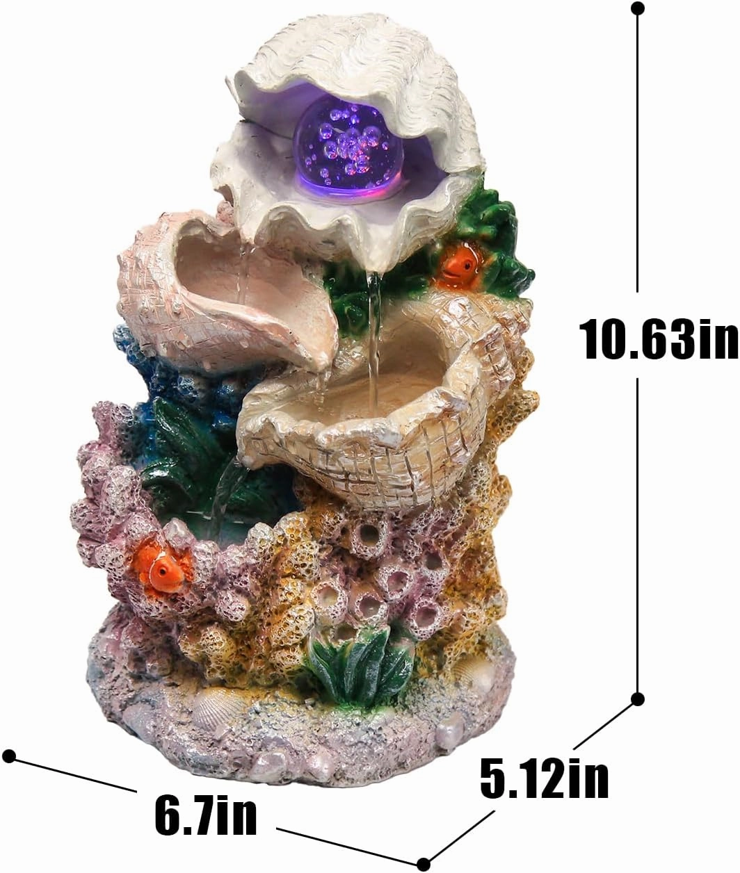 Tabletop Waterfall Fountain Indoor Themed Coral Seashell Tabletop Water Fountain Meditation (Ocean)