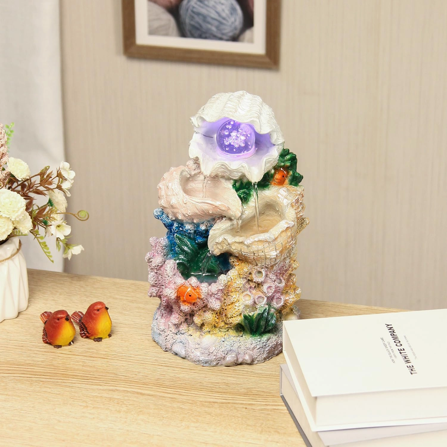 Tabletop Waterfall Fountain Indoor Themed Coral Seashell Tabletop Water Fountain Meditation (Ocean)