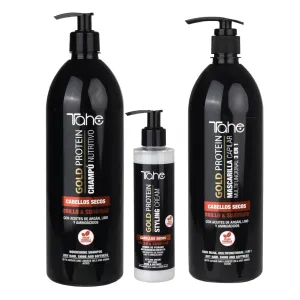Tahe Gold Protein For Dry Hair Kit - Shampoo 1000ml, Mask 1000ml, Styling Cream 200ml - Nourishing & Softness