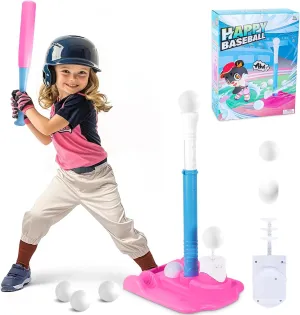 Tee Ball Set for Kids 3-5, T Ball Set with Automatic Pitching Machine Tball Set Toy, Baseball Tee Baseball Bat Toy for Girls 3-5