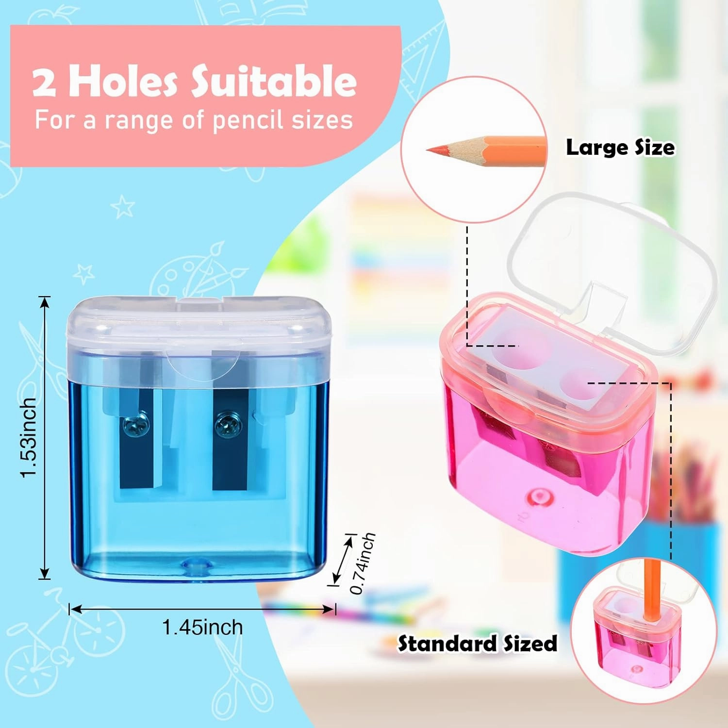Teling 216 Pcs Manual Pencil Sharpeners Bulk Handheld Dual Holes Pencil Sharpeners for Kids Colorful Portable Compact Sharpener with Lid for Students School Class Home Office Supply