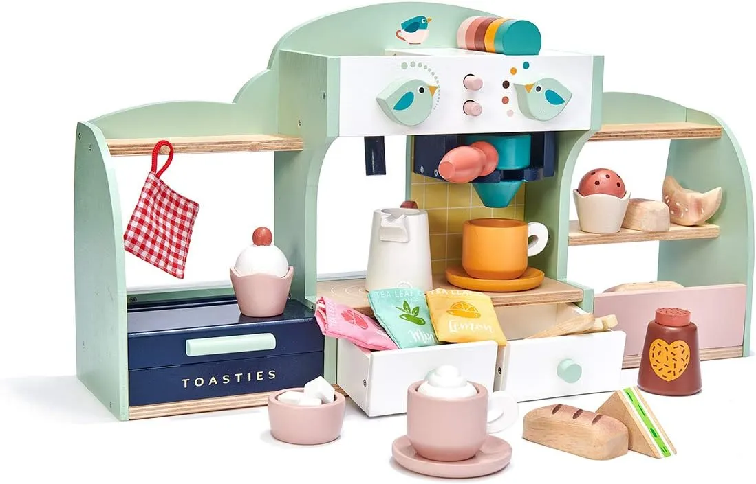 Tender Leaf Toys - Bird's Nest Café - 40 Pcs One-Stop Pretend Play Coffee Shop for Kids, Bakery and Cafe Set with Accessories - Promote Imaginative and Social Skills Development - Age 3 