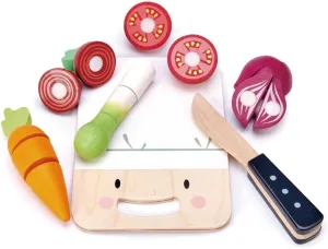 Tender Leaf Toys - Mini Chef Chopping Board - 16 Pcs Wooden Cutting Vegetable Toys with Knife - Accessories for Play Kitchen with Drawstring Bag - Develops Fine Motor Skills for Kids - Age 3 