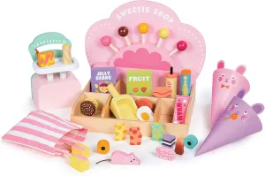 Tender Leaf Toys - Sweetie Pic’n’Mix Shop - Colorful Wood Retro-Style Candy Shop Play Set for Kids - Includes Candy, Scoop, Scale, and Bag - Encourages Imaginative Play and Social Skills - Age 3 