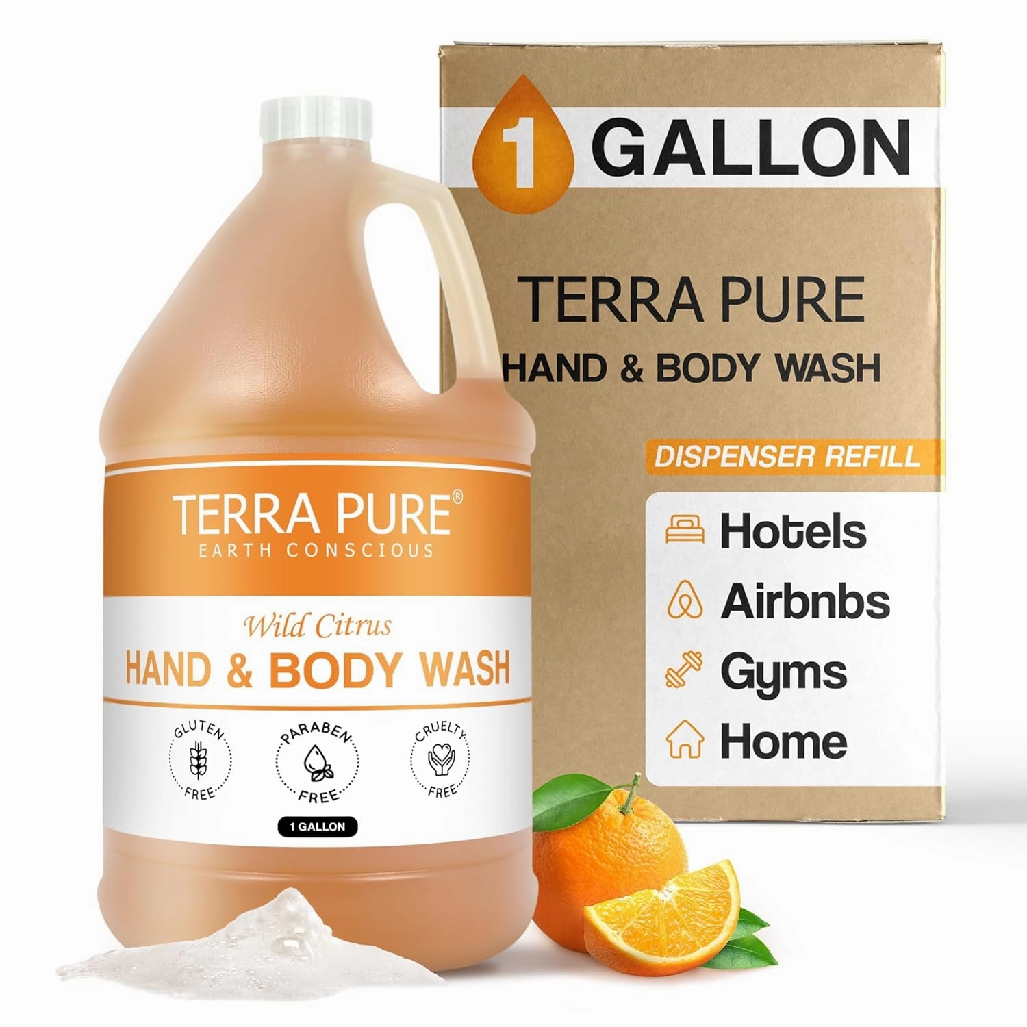 Terra Pure | 1 Gallon Body Wash | Luxury Hotel Toiletry Bulk Size| Designed to Refill Soap Dispensers | 128 oz