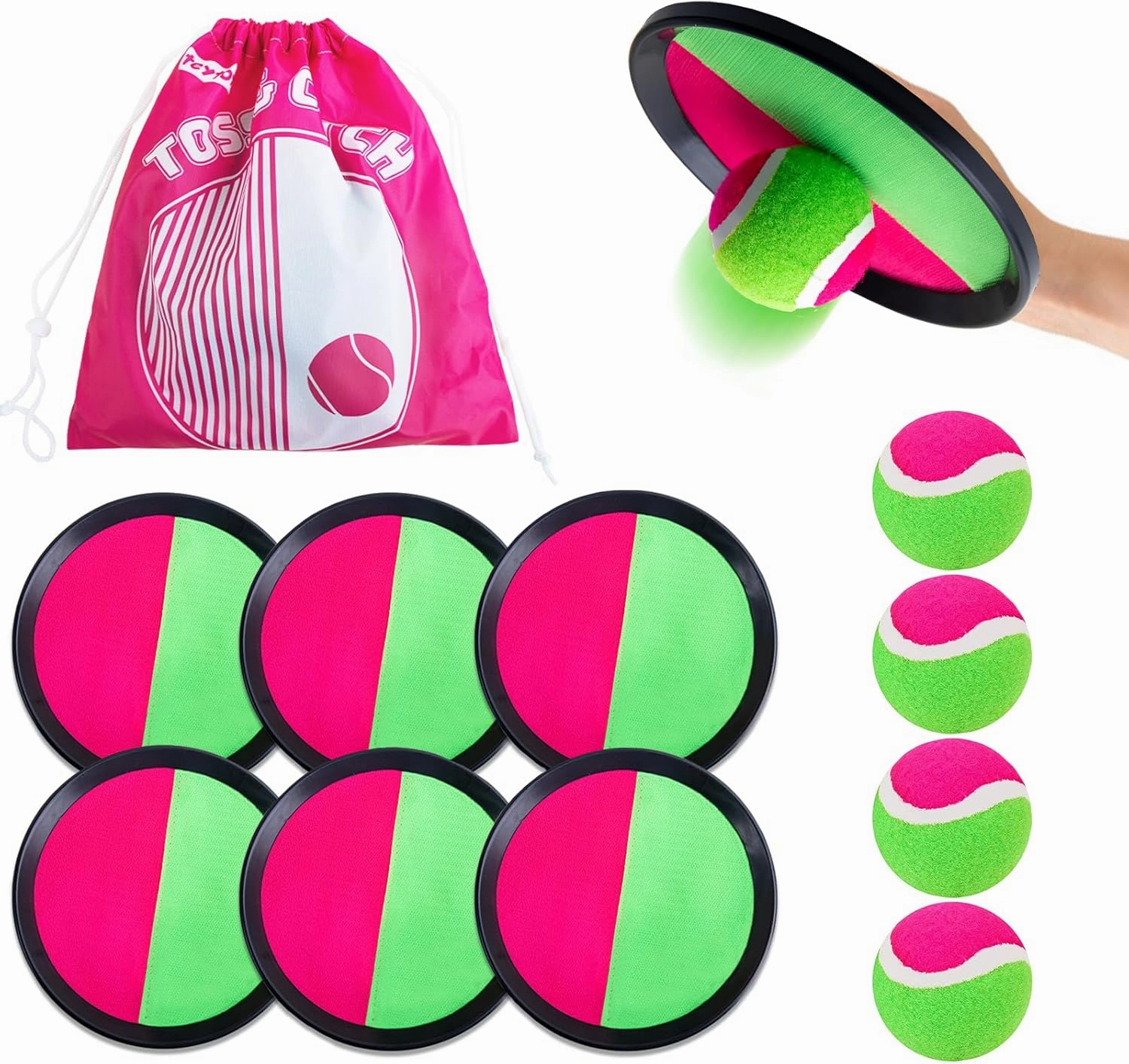 teytoy Toss and Catch Ball Set Outdoor Kids Games, Beach Toys Yard Games with 6 Paddles and 4 Balls, Catching Ball Set for 3 4 5 6 7 8 9 10 Year Old Boys Girls Family Christmas Birthday Gift
