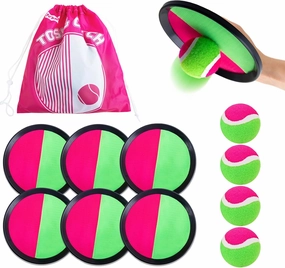 teytoy Toss and Catch Ball Set Outdoor Kids Games, Beach Toys Yard Games with 6 Paddles and 4 Balls, Catching Ball Set for 3 4 5 6 7 8 9 10 Year Old Boys Girls Family Christmas Birthday Gift