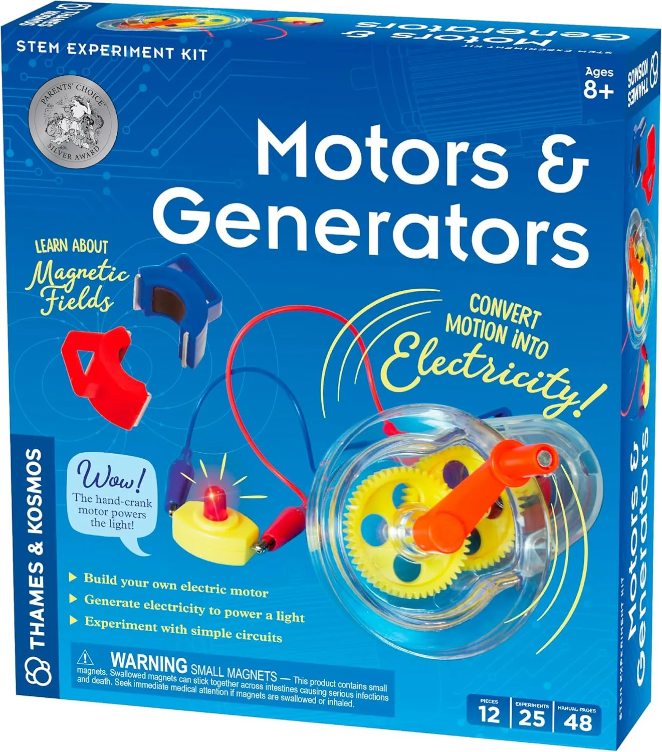 Thames & Kosmos Motors & Generators Science Kit | 25 Guided STEM Experiment Lessons | 48 Page Color Student Guide | Grades 3-6 | Ages 8  | Play & Learn | Parents' Choice Silver Award Winner