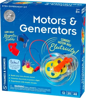 Thames & Kosmos Motors & Generators Science Kit | 25 Guided STEM Experiment Lessons | 48 Page Color Student Guide | Grades 3-6 | Ages 8  | Play & Learn | Parents' Choice Silver Award Winner