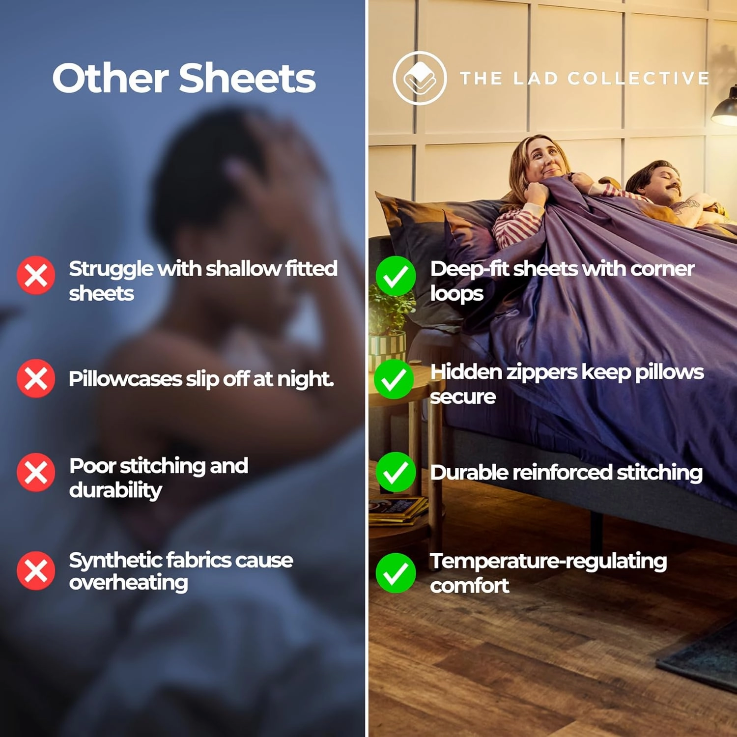 The LAD Collective 3.0 Fitted Sheet - Deep Pocket Bed Cover with EasyGrip™ Loop Straps, Durable Elastic & Temperature Regulating Fabric - Premium Bed Sheets - Malibu White/Queen