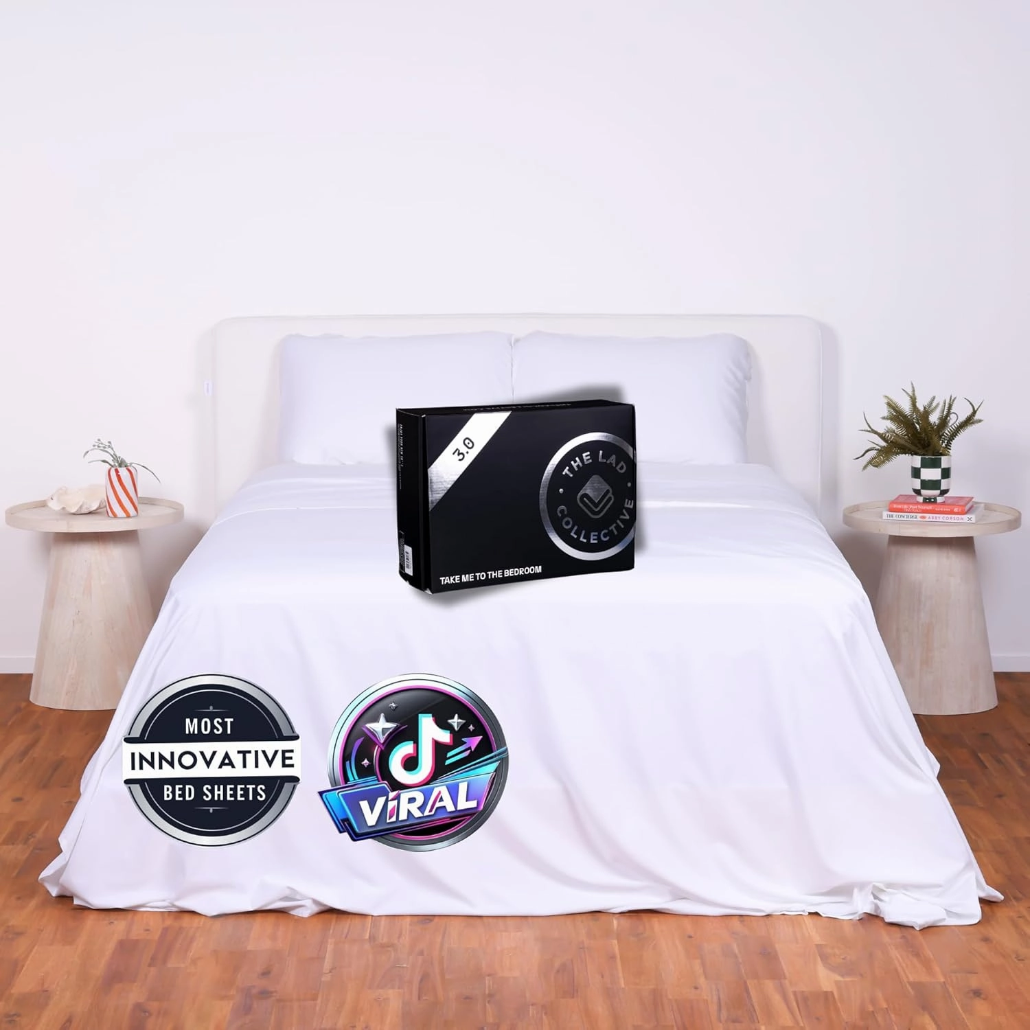 The LAD Collective 3.0 Fitted Sheet - Deep Pocket Bed Cover with EasyGrip™ Loop Straps, Durable Elastic & Temperature Regulating Fabric - Premium Bed Sheets - Malibu White/Queen