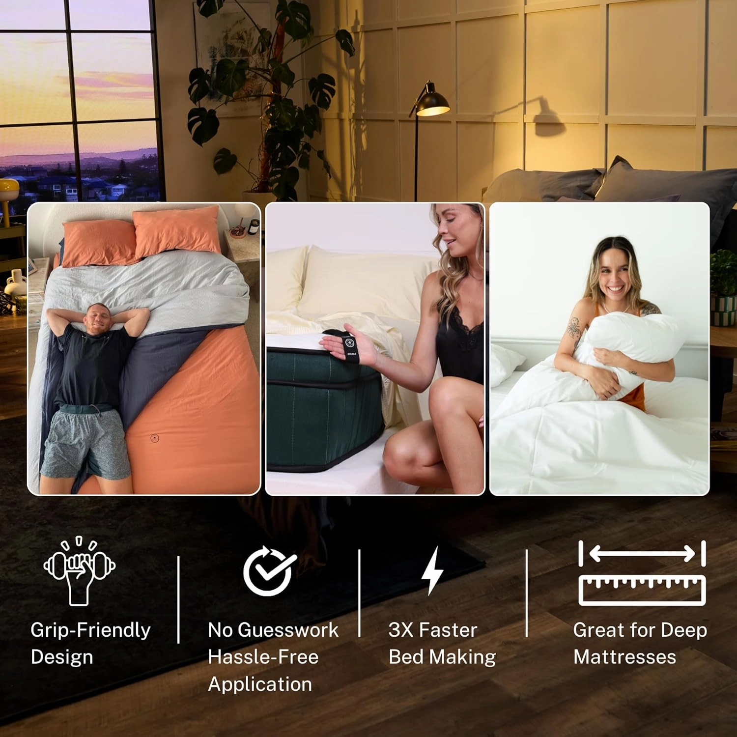The LAD Collective 3.0 Fitted Sheet - Deep Pocket Bed Cover with EasyGrip™ Loop Straps, Durable Elastic & Temperature Regulating Fabric - Premium Bed Sheets - Malibu White/Queen