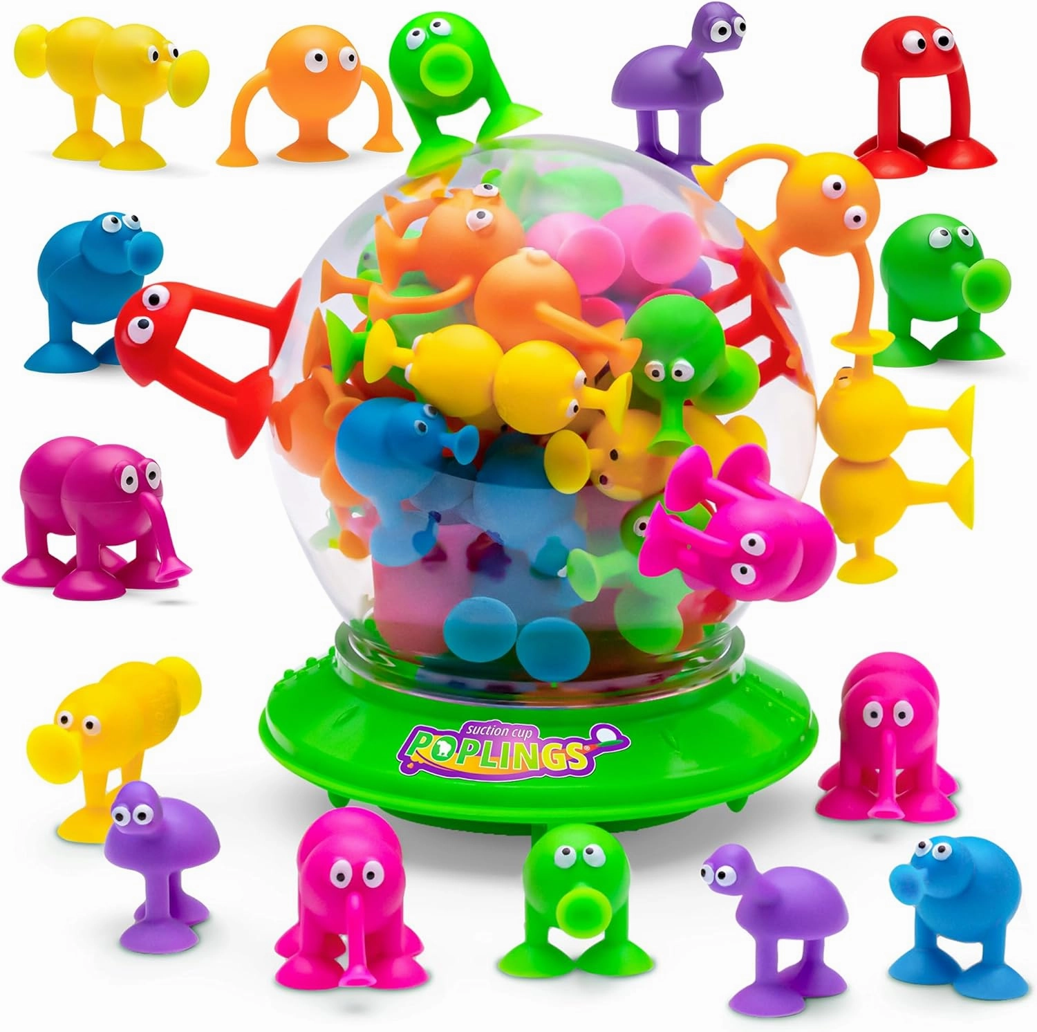 The Original Suction Cup Toys in UFO Container - Sensory Bin Kids Bath Game - Bath Time, Play Time, Incredible Suction Power!