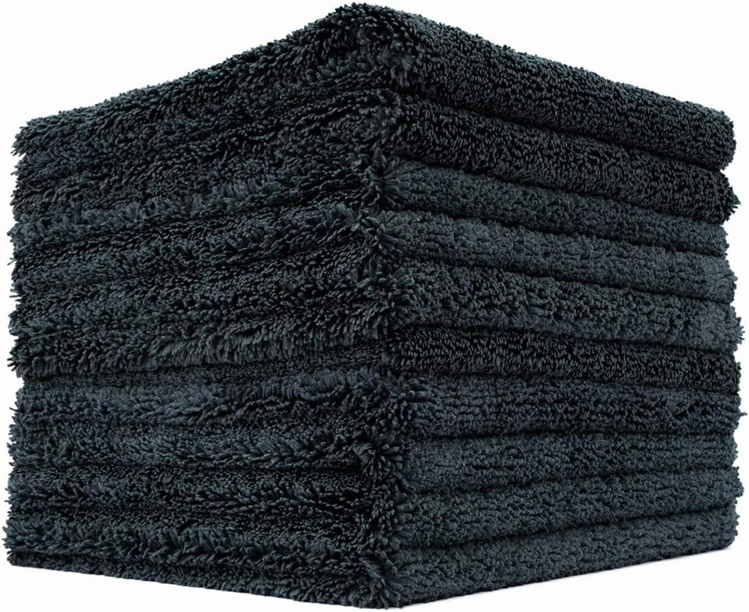 The Rag Company - Creature Edgeless Auto Detailing Towels (10-Pack) Professional 70/30 Blend, Dual-Pile Plush Microfiber, Buffing & Polishing, 420gsm, 16in x 16in, Black