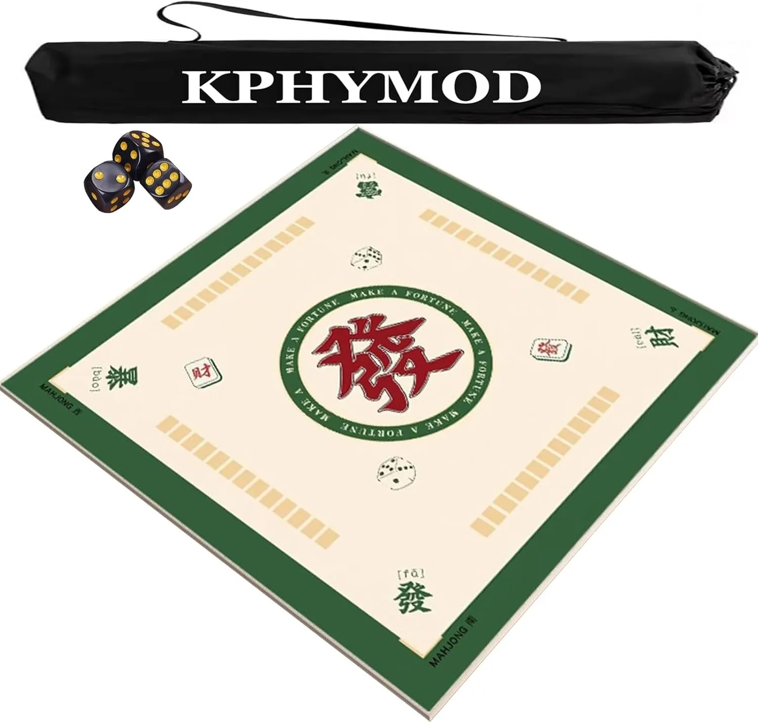 Thickened Mahjong Mat with Rules, Anti Slip and Noise Reducing Card Game Mat Table Cover with Carrying Bag and 3 Dice(Green,35.43x35.43 in)