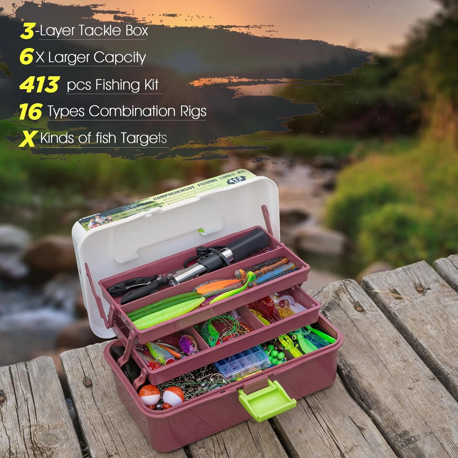 THKFISH Fishing Lures Kit, Bass Fishing Gear Kit for Freshwater Tackle Box with Tackle Included Topwater Baits, Swimbaits, Frog, Fsihing Bait Accessories Gift for Men