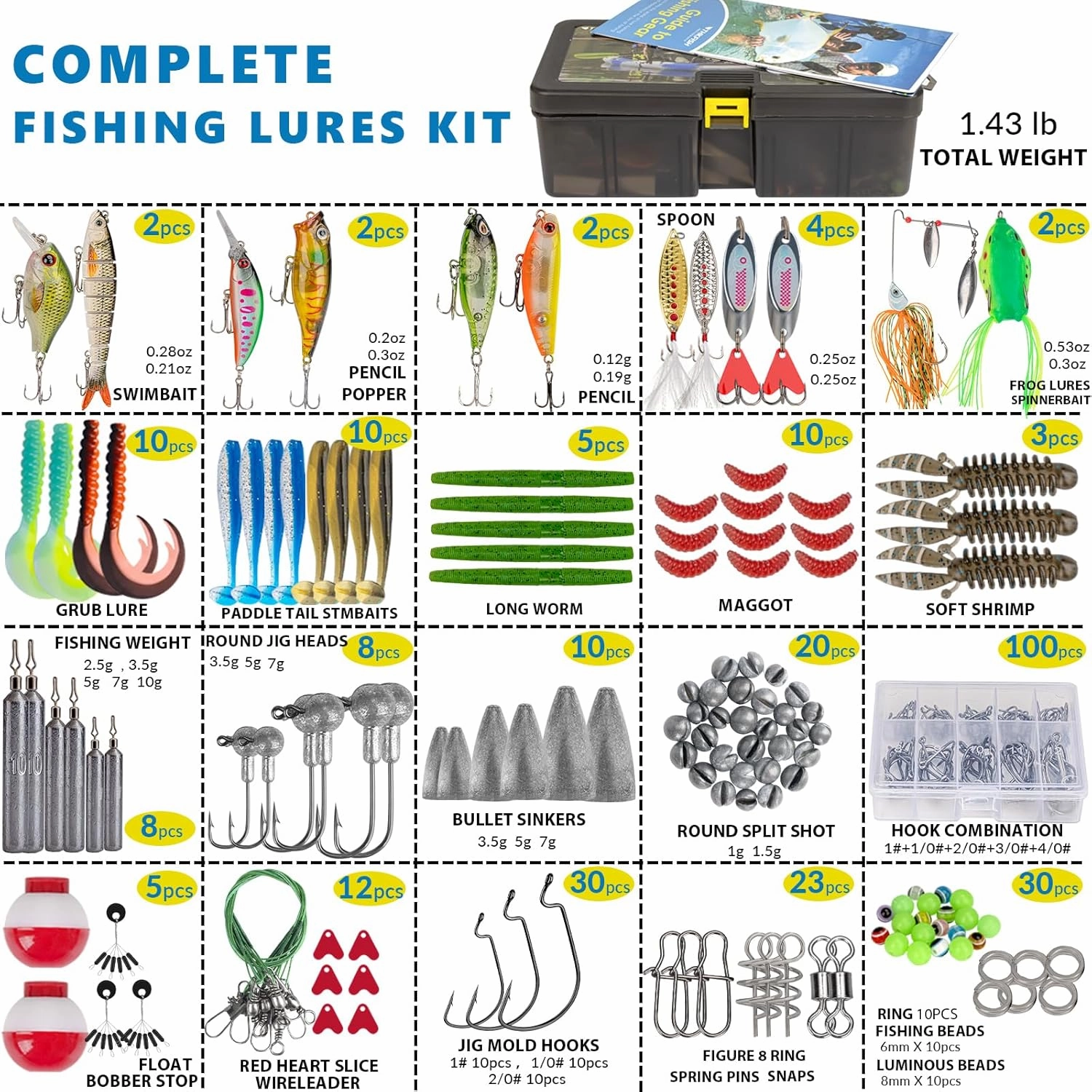 THKFISH Fishing Lures Kit, Bass Fishing Gear Kit for Freshwater Tackle Box with Tackle Included Topwater Baits, Swimbaits, Frog, Fsihing Bait Accessories Gift for Men