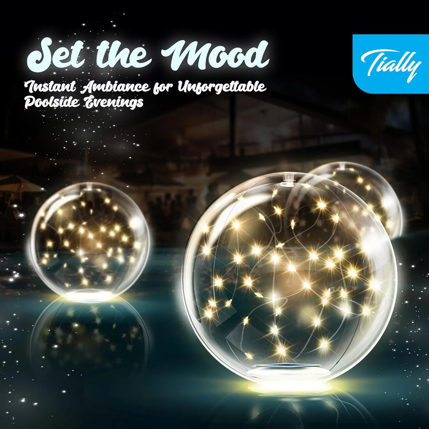 TIALLY Fairy Floating Pool Lights Solar Powered - 14" Inflatable Waterproof Led Glow Balls, Luces para Piscina, Floating Light Up Ball, Swimming Pool Party Decorations, Cool Outdoor Decor (2 Pack)
