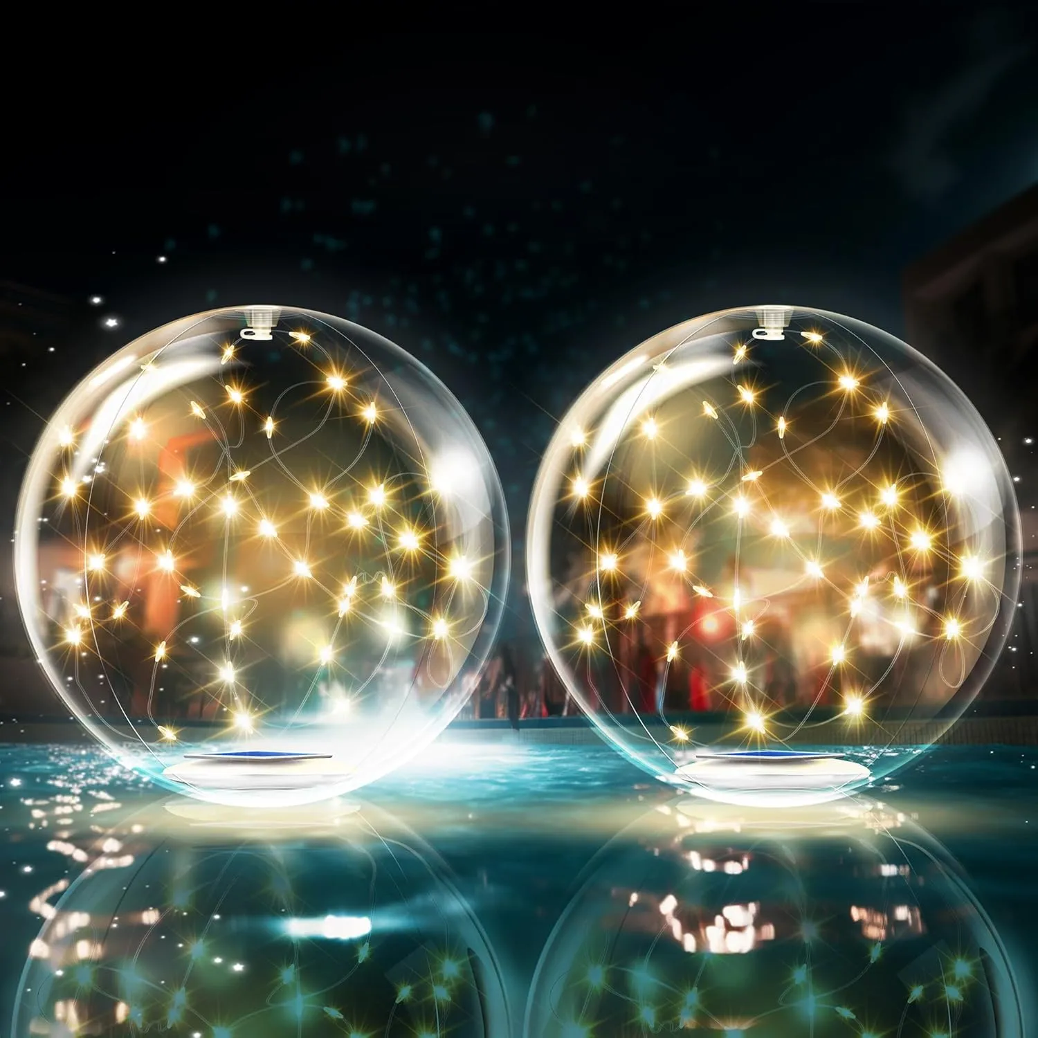 TIALLY Fairy Floating Pool Lights Solar Powered - 14" Inflatable Waterproof Led Glow Balls, Luces para Piscina, Floating Light Up Ball, Swimming Pool Party Decorations, Cool Outdoor Decor (2 Pack)