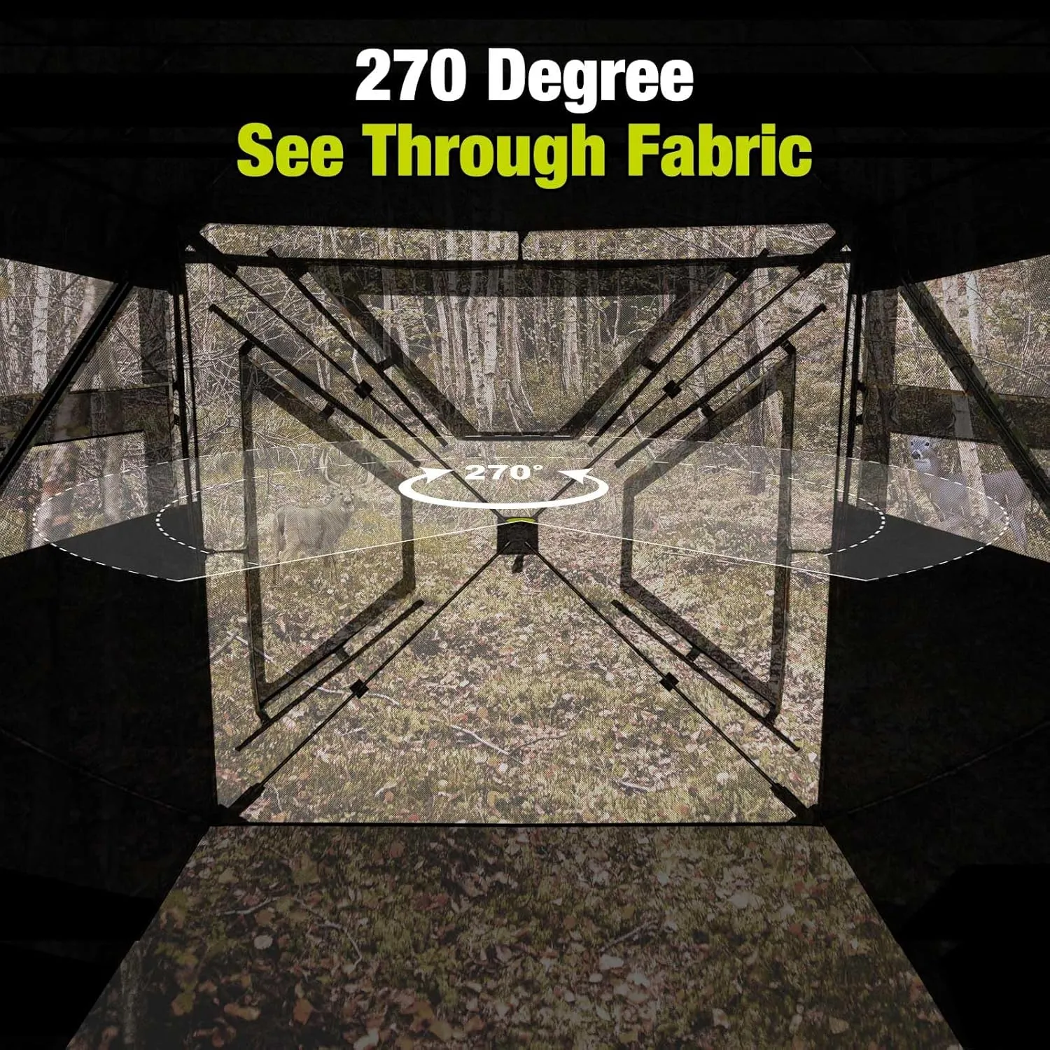 TIDEWE See Through Blind 270°with Silent Magnetic Door & Sliding Windows, 2-3 Person Pop Up Ground Blind with Carrying Bag, 300D Portable Resilient Tent(Camouflage & Veil Rush)