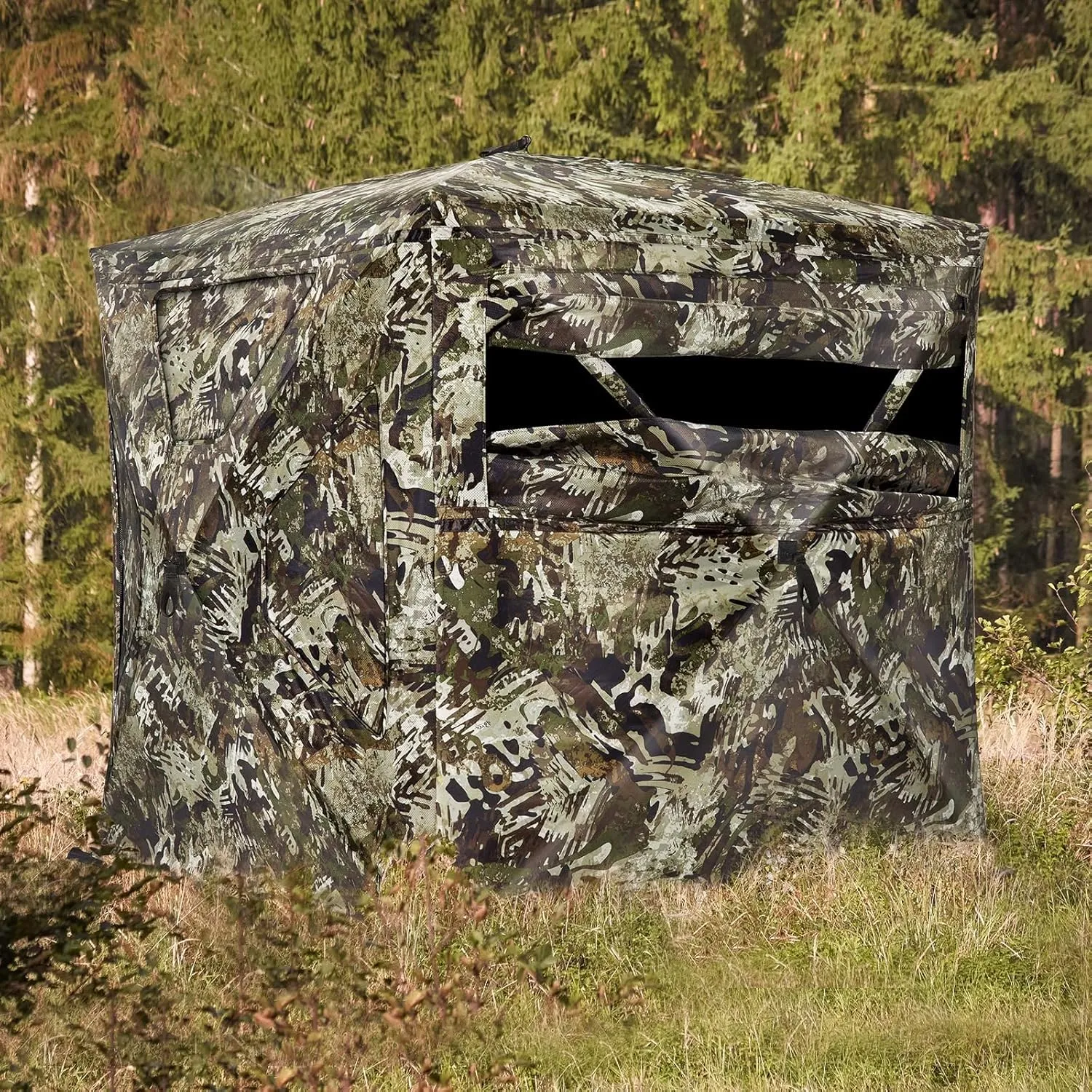 TIDEWE See Through Blind 270°with Silent Magnetic Door & Sliding Windows, 2-3 Person Pop Up Ground Blind with Carrying Bag, 300D Portable Resilient Tent(Camouflage & Veil Rush)