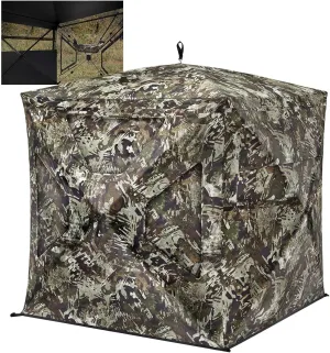 TIDEWE See Through Blind 270°with Silent Magnetic Door & Sliding Windows, 2-3 Person Pop Up Ground Blind with Carrying Bag, 300D Portable Resilient Tent(Camouflage & Veil Rush)