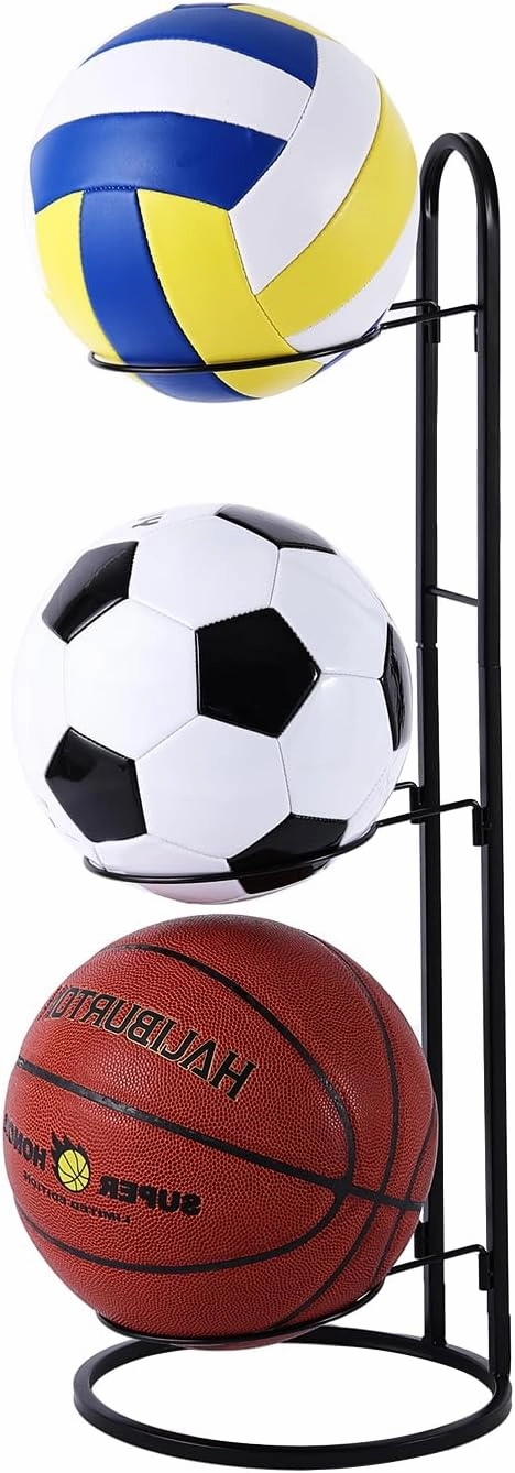 Tiita Basketball Ball Storage Rack, 3-Tier Garage Sport Equipment Organizer, Freestanding Ball Storage Holder Removable Vertical Display Stand for Volleyball, Soccer, Football & Basketball