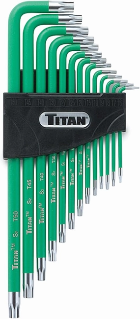 Titan Tools 12715 Extra-Long Arm Tamper Resistant Star Key Set - 13 Piece , Green, 1