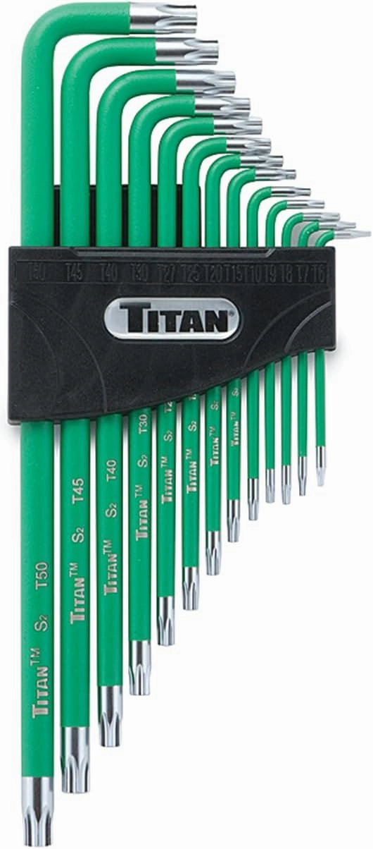 Titan Tools 12715 Extra-Long Arm Tamper Resistant Star Key Set - 13 Piece , Green, 1