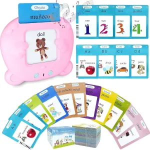 Toddler Toys Flash Cards Spanish - 510 Sight Words Pocket Speech Therapy Toys - Bilingual Talking Flash Cards - Autism Sensory Toys for Autistic Children - Learning Montessori Tool Pink