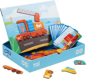 Toi Kids Magnet Toys Magnetic Jigsaw Puzzle Boxes with Game Board for Kids Ages 3-8, Preschool Tabletop Toy for Toddlers, Portable Travel Game, Vehicle