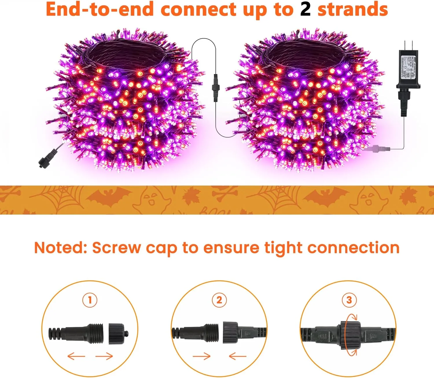 Toodour Halloween Orange & Purple Lights, 131ft 350 LED Plug in String Lights with 8 Modes and Timer, Connectable Outdoor Lights for Home, Party, Halloween Decor