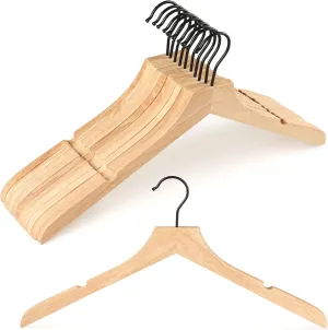 TOPIA HANGER Rubber Wood Hangers, Wooden Clothes Hangers with Rotatable Black Hook and Smooth Cut Nothces, Set of 12 Durable and Slim Hangers for Coats, Suits, Jackets, Sweaters, Dresses - CTS01N