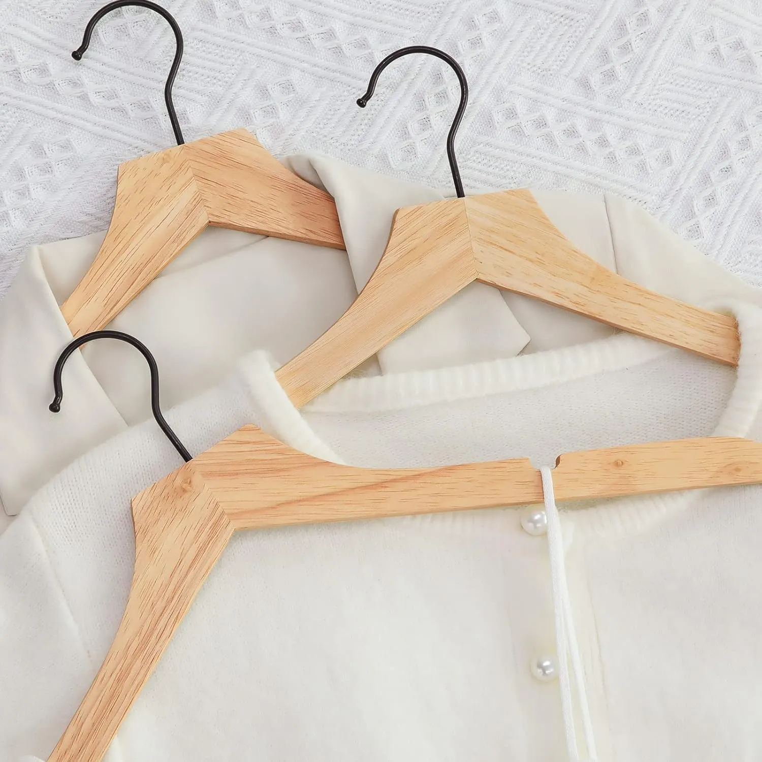 TOPIA HANGER Rubber Wood Hangers, Wooden Clothes Hangers with Rotatable Black Hook and Smooth Cut Nothces, Set of 12 Durable and Slim Hangers for Coats, Suits, Jackets, Sweaters, Dresses - CTS01N