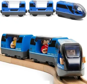 TOPLIVING Battery Operated Train, Magnetic Connection, Intercity Train with Figures for Wooden Train Toys, Locomotive Train Toy for Toddlers Aged 3 4 to 5 Years (No Battery and Track)